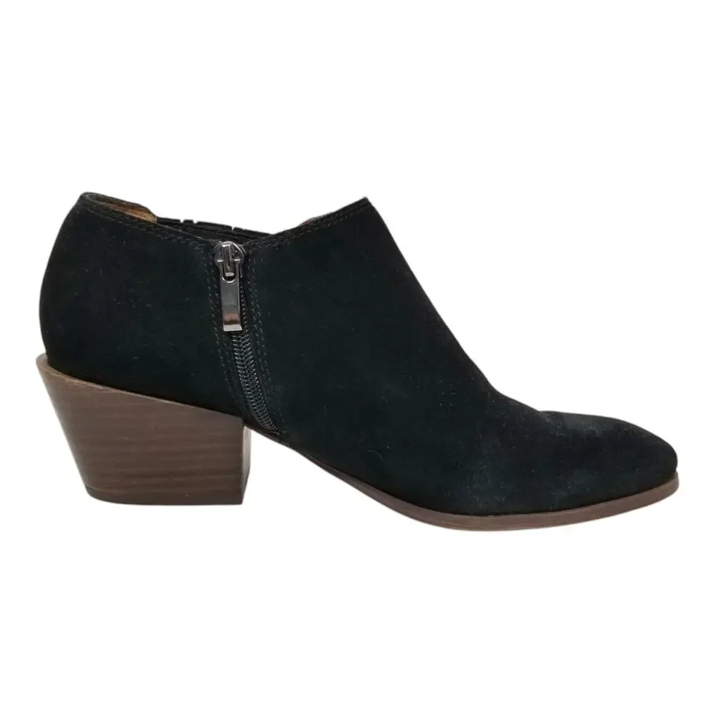Franco Sarto Dylann Women's Black Suede Block Heel Ankle Bootie Boots Size 8.5
